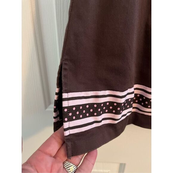 Alanni by Donny Brooke Brown Cotton Mini Skirt Pink Grosgrain Ribbon. Size 6 - Picture 3 of 5